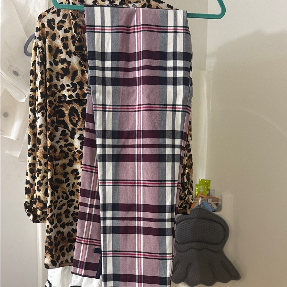 crown & ivy Plaid Ankle Pants - Pink and Black